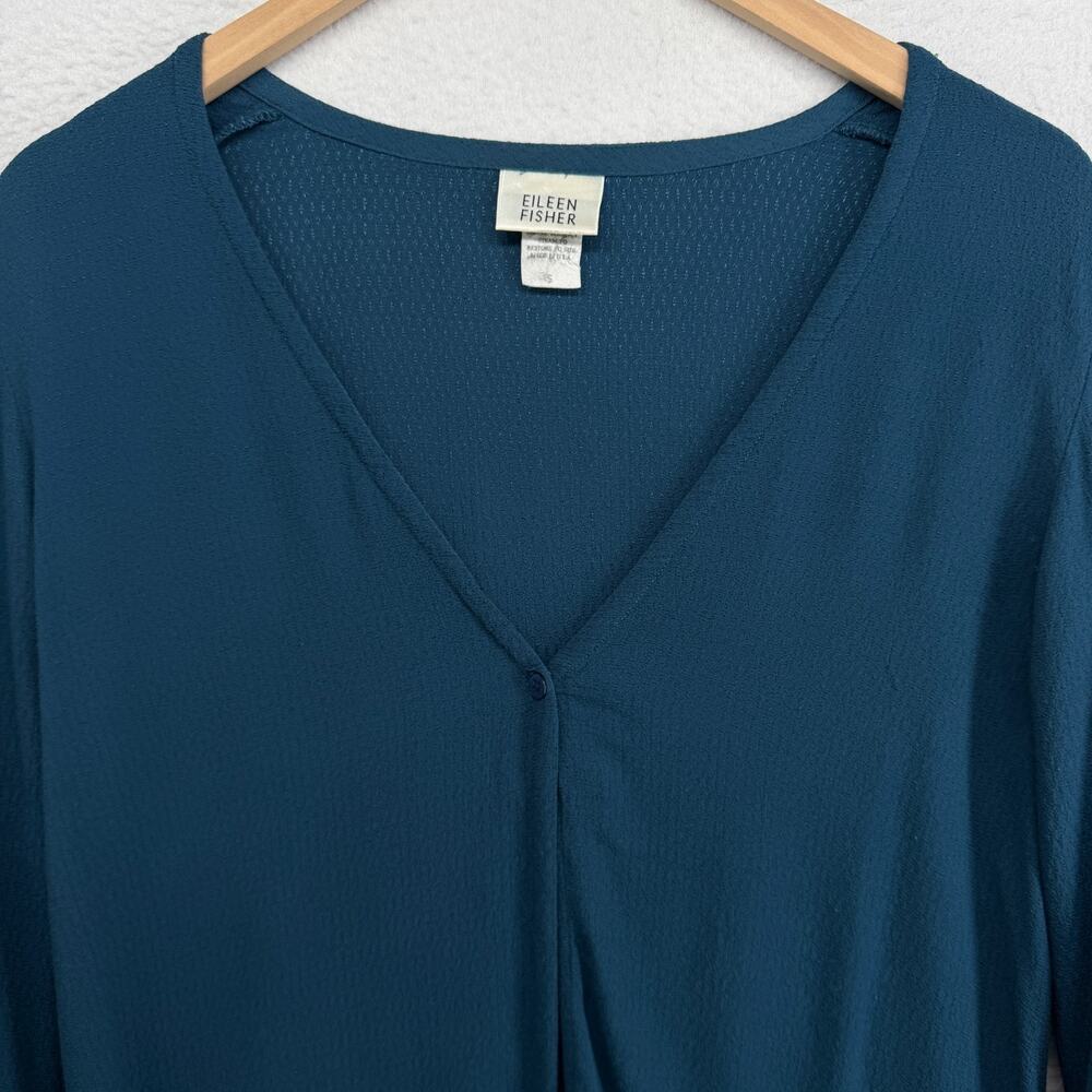 EILEEN FISHER Top S Rayon Crepe Button Up Cardigan Long Sleeve Blue VTG USA - Picture 4 of 11